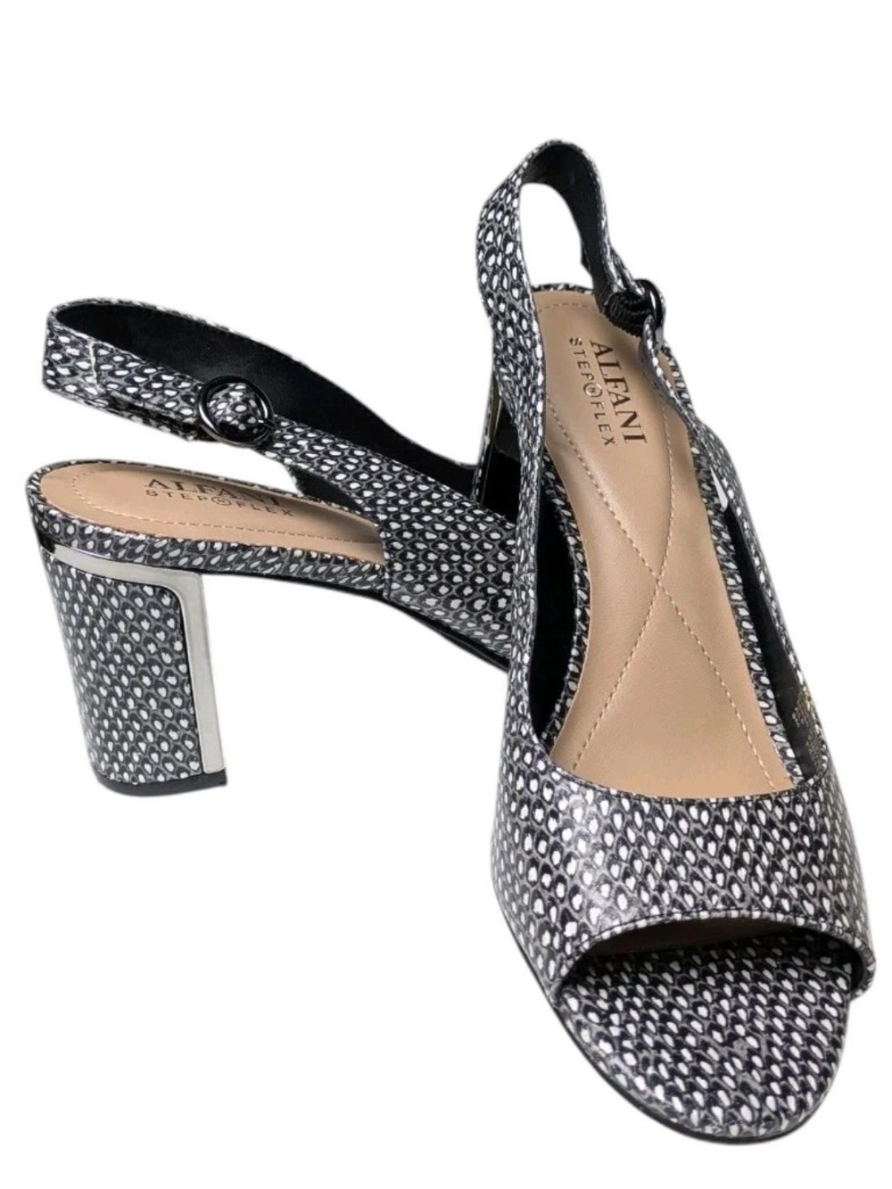 Alfani Black & White Peep-Toe Slingback Block Heel Sandals